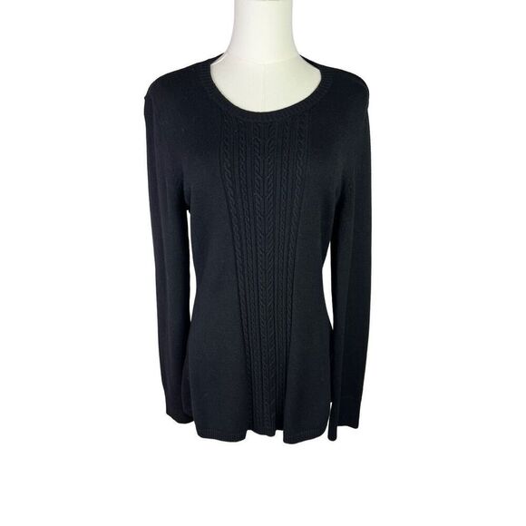 BCBGMAXAZRIA top women’s size large black long sleeve knit fit & flare sweater - Picture 1 of 9